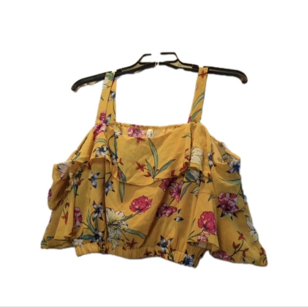 NWT-TRUTH NYC-SIZE XL YELLOW FLORAL CROP TOP FOR WOMAN